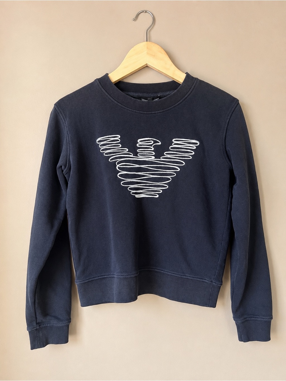 Emporio Armani Ribbon Logo Embroidered Crewneck Sweatshirt, size 38